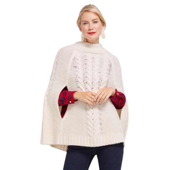 Draper James Cable Knit Sweater Cape Wool/Alpaca M/L Ivory Poncho - Picture 1 of 7